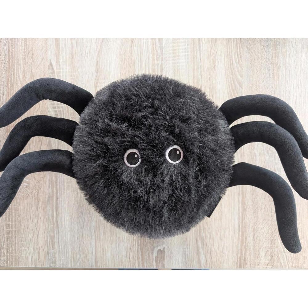 Cynthia Rowley Curious NY Spider Pillow Plush Halloween Black Faux Fur Stuffy